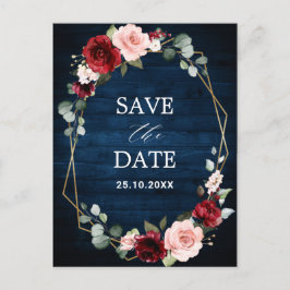 Postal Burgundy Navy Rubor Floral Geometric guardar la fe