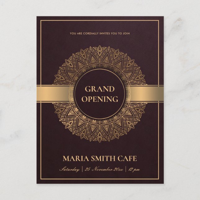 POSTAL BURGUNDY ORNATE ORNATE MANDALA GRAND OPENING INVIT (Anverso)