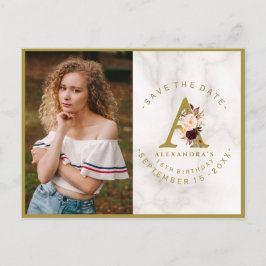 Postal Burgundy Pink Floral Photo Birthday Save the Date