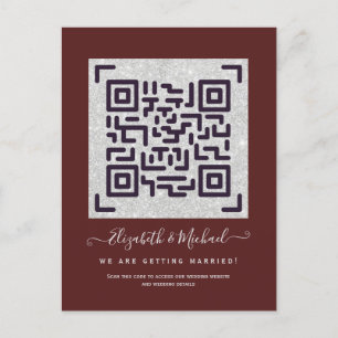Postal BURGUNDY QR SCANNING CÓDIGO Boda Detalles del siti
