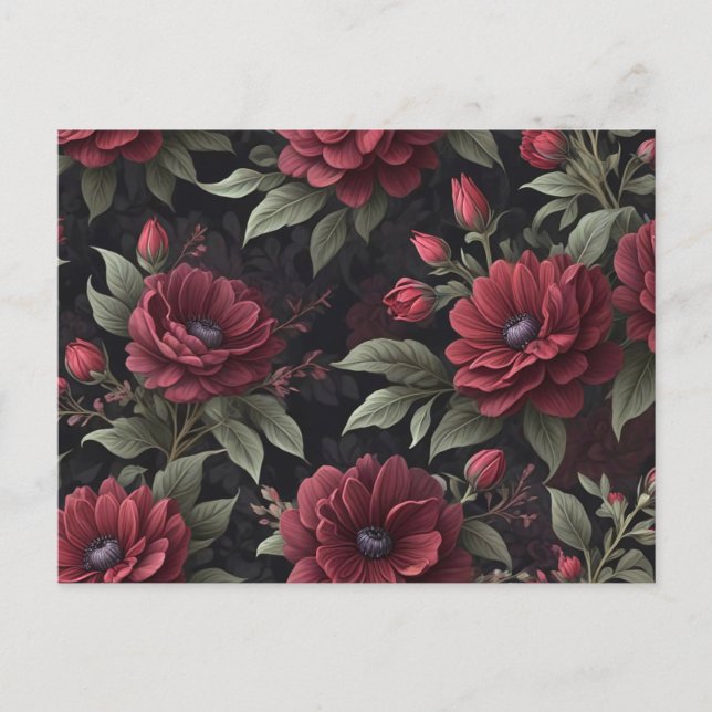 Postal Burgundy Red Flowers Gótico (Anverso)