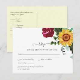 Postal Burgundy Rosas Girasoles Boda RSVP