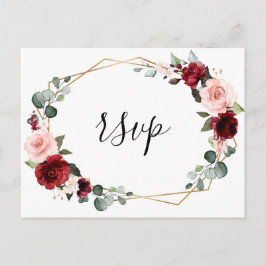 Postal Burgundy Rubor Floral Moderno Geométrico RSVP