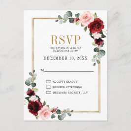 Postal Burgundy Rubor Floral Moderno Geométrico RSVP
