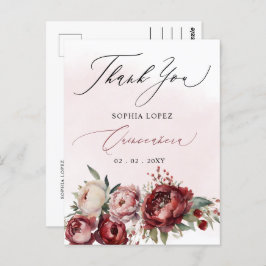 Postal Burgundy Rubor Floral Quinceañera Gracias