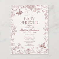 Burgundy Toile French Floral Baby Shower
