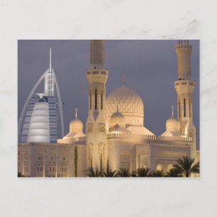 Postal Burj al Arab Mezquita en la noche Dubai