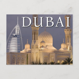 Postal Burj al Arab   Mezquita por la tarde Dubai