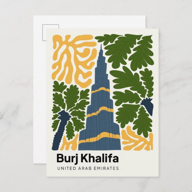 Postal Burj Khalifa Dubai floral viaje abstracto de los E (Anverso / Reverso)