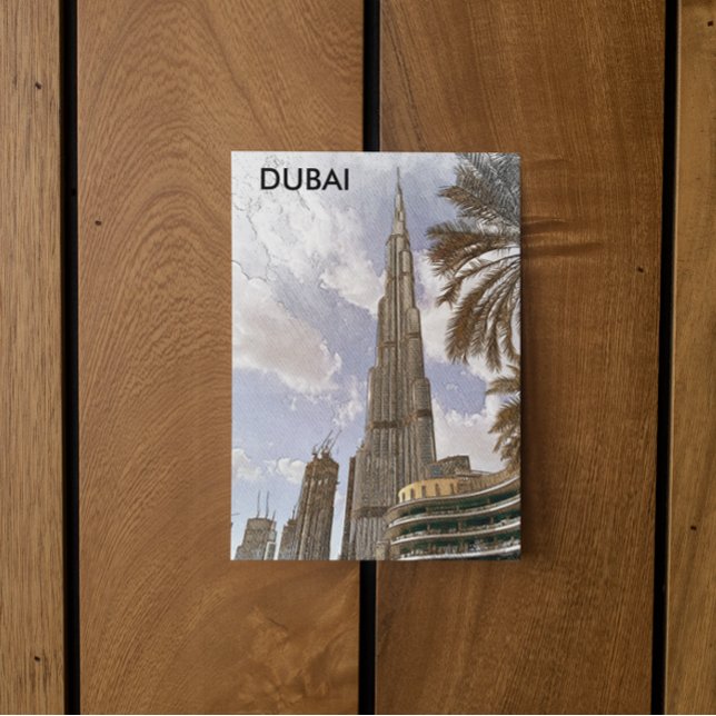 Postal Burj Khalifa Dubai Vintage Travel Skyline (dubai burj khalifa illustration postcard)
