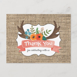 Postal Burlap Antler Floral Baby Shower Gracias