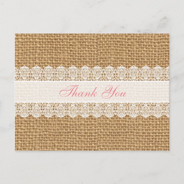 Postal Burlap con Delicado encaje -Moda Gracias Rosa (Anverso)