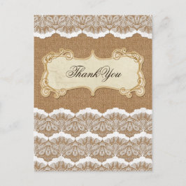 Postal Burlap de Moda rústica y boda de campo de encaje