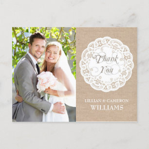 Postal Burlap Lace Doily Boda Gracias Postcard
