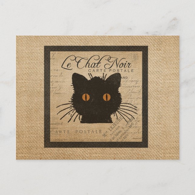 Postal Burlap Le Chat Noir French The Black Cat (Anverso)