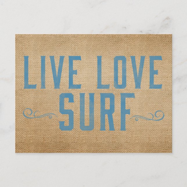 Postal Burlap Live Love Surf (Anverso)