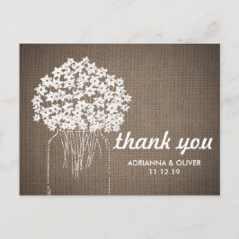 Postal Burlap Mason Jar Flowers Boda Gracias