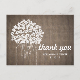 Postal Burlap Mason Jar Flowers Boda Gracias