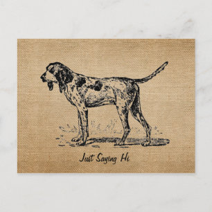 Postal Burlap Vintage Hello Bird Dog Hung