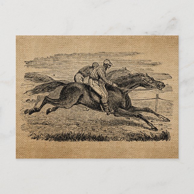 Postal Burlap Vintage Horse Carreras (Anverso)