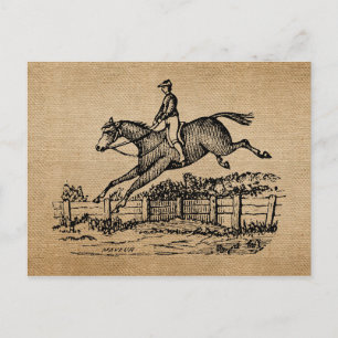 Postal Burlap Vintage Horse Jumping
