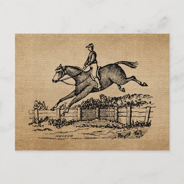 Postal Burlap Vintage Horse Jumping (Anverso)