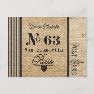 Postal Burlap Vintage Postage País francés