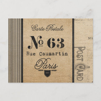 Postal Burlap Vintage Postage País francés