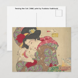 Postal Burlarse del gato (1888) impresión de Tsukioka Yos