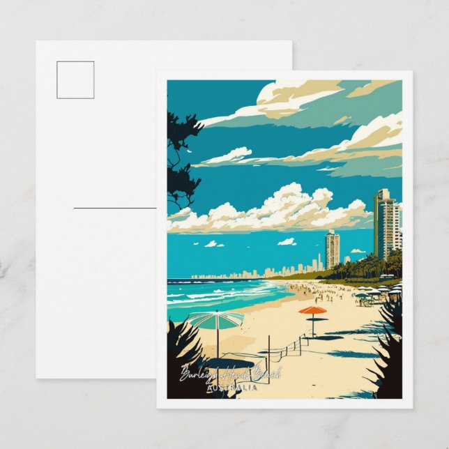 Postal Burleigh Heads Beach Australia ilustracion de Viaj (Anverso / Reverso)
