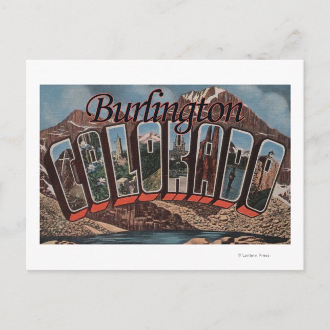 Postal Burlington, Colorado - Grandes Escenas de letras (Anverso)