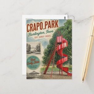 Postal Burlington, Iowa Crapo Park Retro Resbaladilla Roj