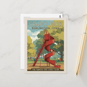 Postal Burlington, Iowa Crapo Park Retro Resbaladilla Roj