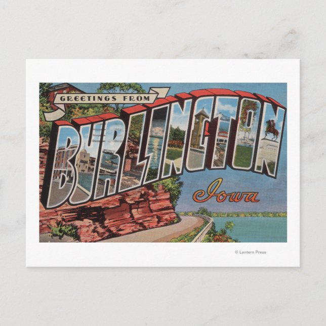 Postal Burlington, Iowa - Escenas de letras grandes (Anverso)