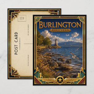 Postal Burlington Vermont Antiguo Arte Deco Edad de Oro