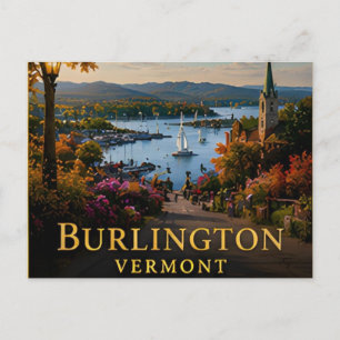 Postal Burlington Vermont Lago Champlain y Montaña Verde