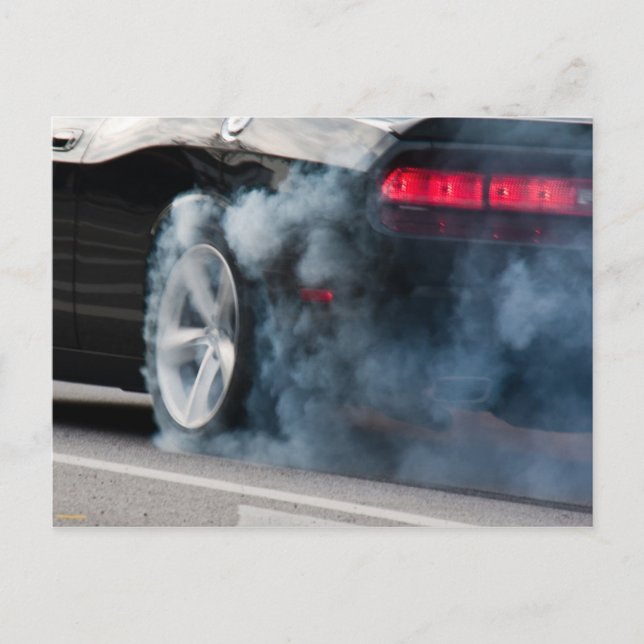 Postal Burnout de coche negro (Anverso)