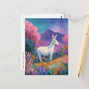 Postal Burro Blanco Adorable en Montañas