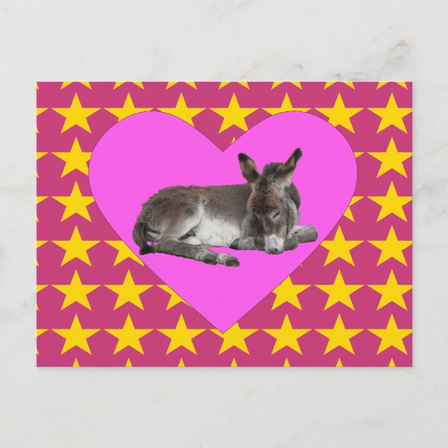 Postal Burro con estrellas y corazones (Anverso)