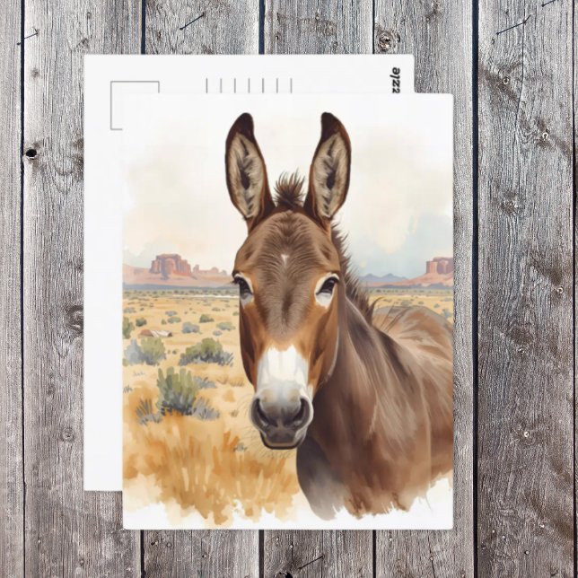 Postal Burro curioso en la escena del desierto del suroes (Southwest Donkey postcard)