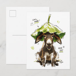 Postal Burro Divertido con Sombrero de Hoja Día Genial So