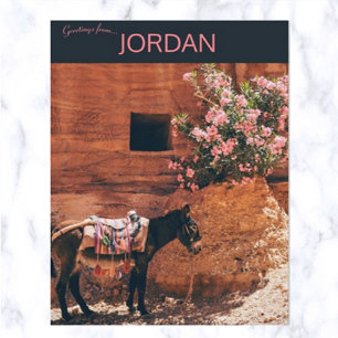 Postal Burro y flores en Wadi Musi Jordania
