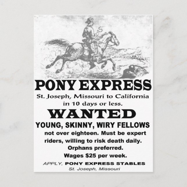 Postal Buscado piloto de Pony Express (Anverso)