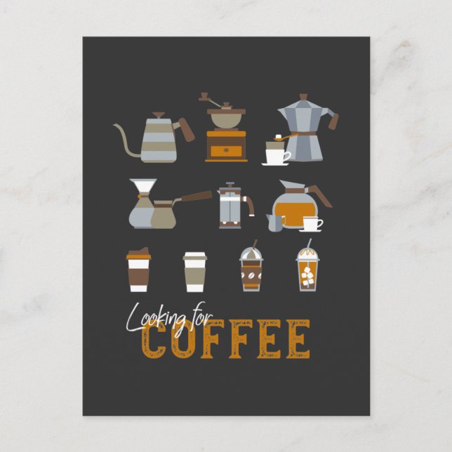 Postal Buscando una deliciosa bebida de café (Anverso)