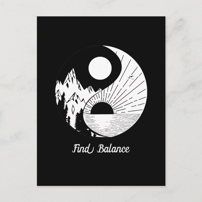 Postal Buscar equilibrio Zen Yin Yang blanco negro (Anverso)