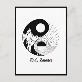 Postal Buscar equilibrio Zen Yin Yang blanco negro