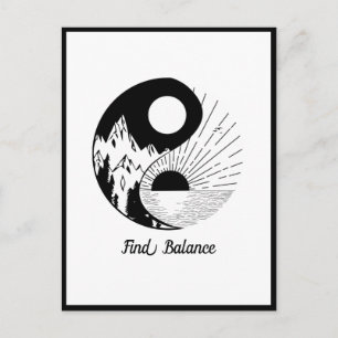 Postal Buscar equilibrio Zen Yin Yang blanco negro
