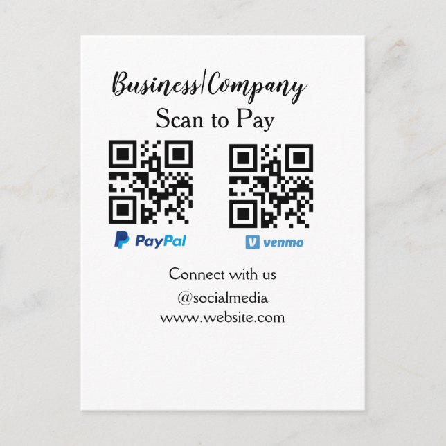Postal Buscar para pagar q r código paypal venmo agregar  (Anverso)