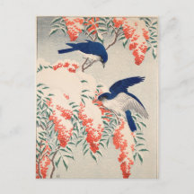 Bush y Fly Catchers en nieve de Ohara Koson