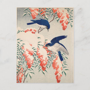 Postal Bush y Fly Catchers en nieve de Ohara Koson
